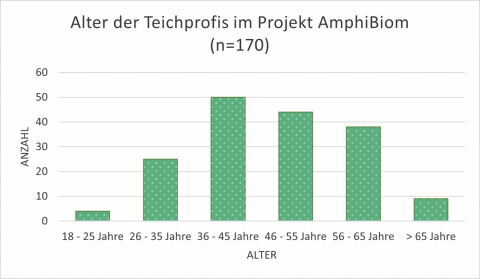 Grafik mit sechs grünen Balken, die das Alter der Teichprofis zeigen.